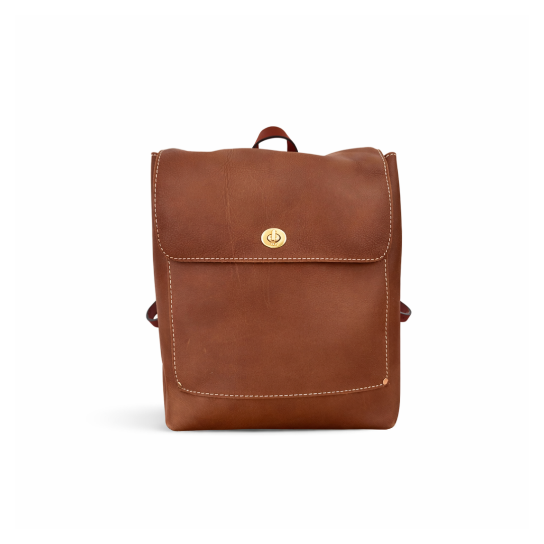 Small Square Leather Backpack Buffalo Brown
